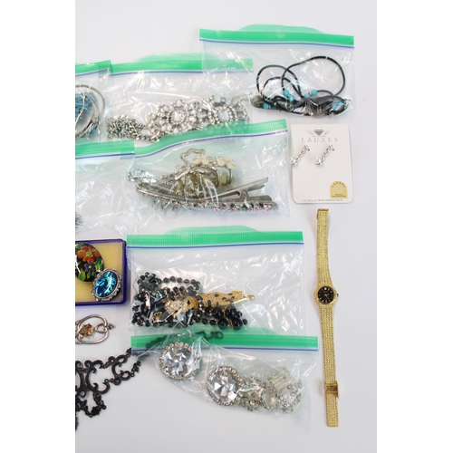 64A - Selection of costume jewellery and watches incl. necklaces, earrings, brooches together with a small... 