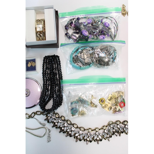 64A - Selection of costume jewellery and watches incl. necklaces, earrings, brooches together with a small... 