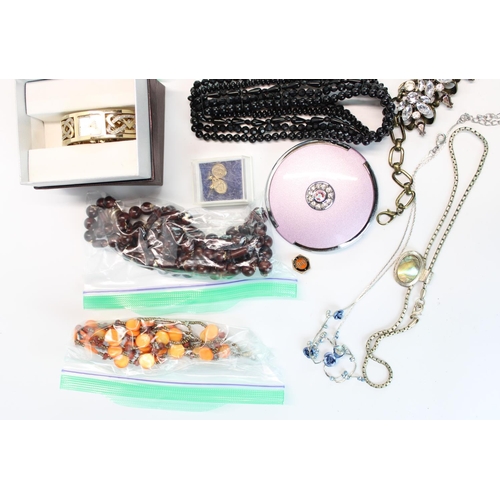 64A - Selection of costume jewellery and watches incl. necklaces, earrings, brooches together with a small... 