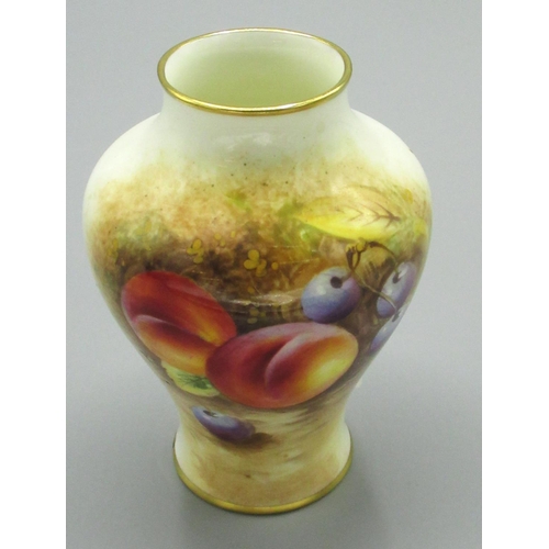 153 - Royal Worcester baluster shaped vase painted with fruit by H. Henry, black printed marks and numbere... 