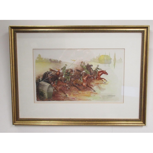 493 - English School (Contemporary); Last Charge of the Polish Lancers, watercolour, indistinctly signed, ... 