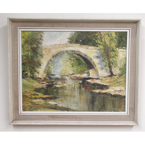 500 - Ken Johnson (British C20th); 'Stone Bridge' oil on canvas, signed, 34cm x 44cm