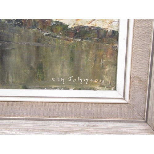 500 - Ken Johnson (British C20th); 'Stone Bridge' oil on canvas, signed, 34cm x 44cm