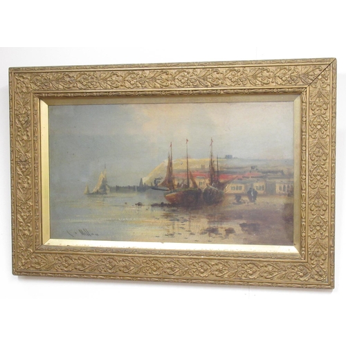 507 - Miller (Early C20th); Continental fishing boats in harbours, pair of oils on board, signed, 24cm x 4... 