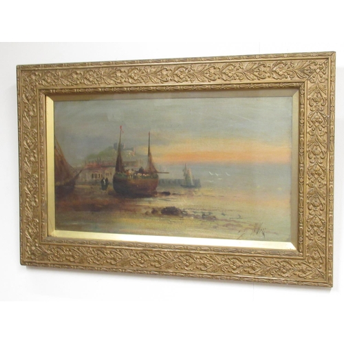 507 - Miller (Early C20th); Continental fishing boats in harbours, pair of oils on board, signed, 24cm x 4... 