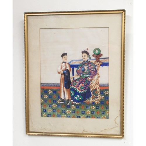 509 - Chinese School (Early C20th); Seated gentleman with attendant, watercolour, 27cm x 20cm