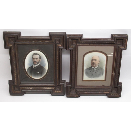 516 - Par of Victorian tinted portrait photographs of Gentlemen, in decorative frames, 44cm x 39cm (2)