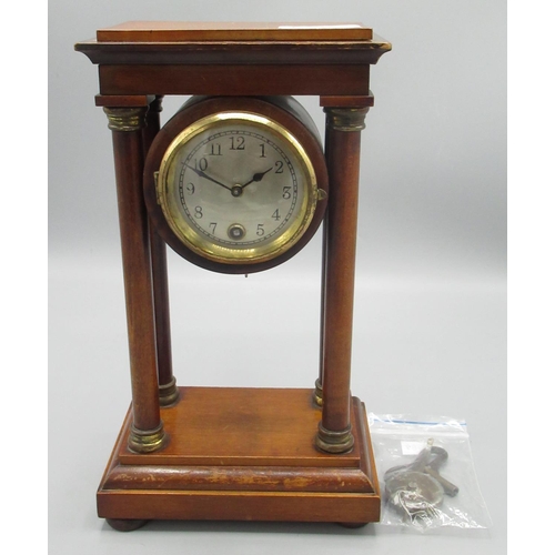 456 - Hamburg American Corporation H.A.C. early C20th mahogany portico timepiece, brass bezel enclosing 2 ... 