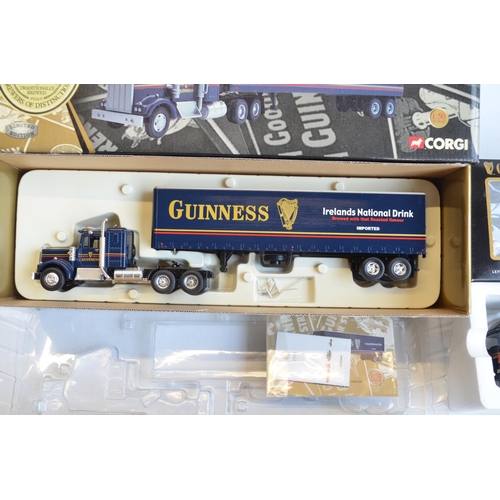 133 - Corgi 1/50 scale Guinness Collection 55801 Kenworth T925 With Semi Box Trailer, 76403 Scania Curtain... 