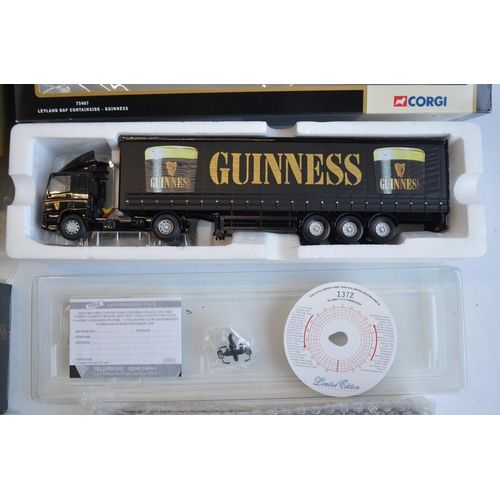 133 - Corgi 1/50 scale Guinness Collection 55801 Kenworth T925 With Semi Box Trailer, 76403 Scania Curtain... 