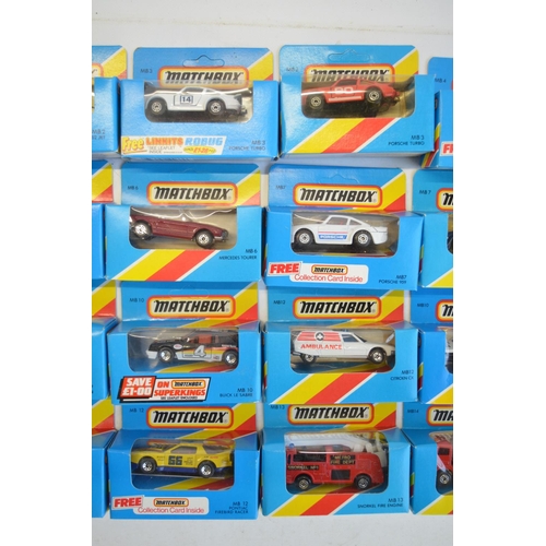 137 - Twenty five boxed early 1980s Matchbox diecast models in the MB1 to MB12 ranges, striped and plain b... 