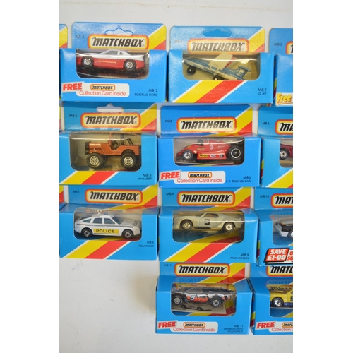 137 - Twenty five boxed early 1980s Matchbox diecast models in the MB1 to MB12 ranges, striped and plain b... 