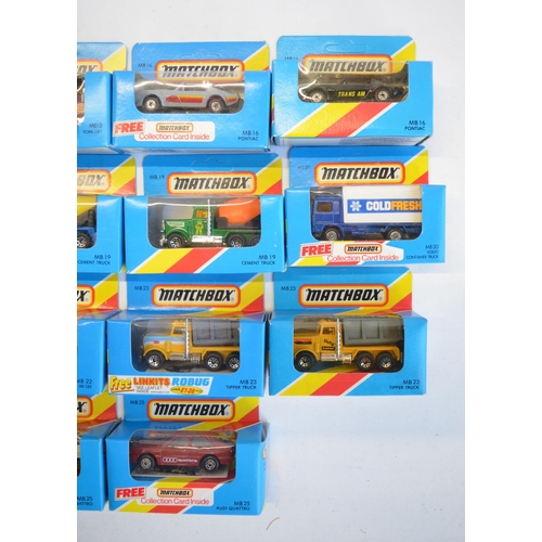 138 - Twenty five boxed early 1980s Matchbox diecast models to include MB1 Dodge Challenger and 24 others ... 