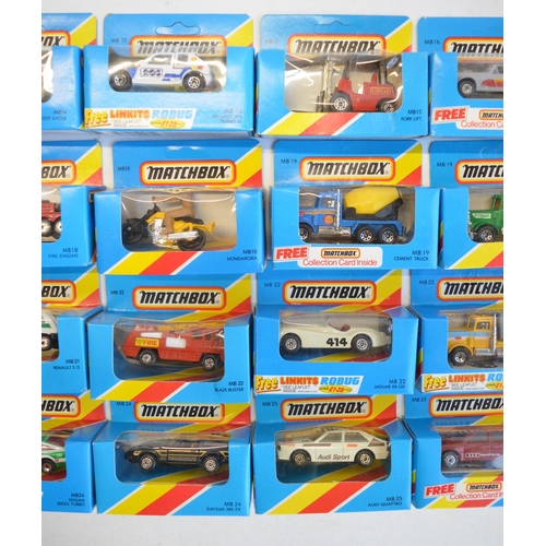 138 - Twenty five boxed early 1980s Matchbox diecast models to include MB1 Dodge Challenger and 24 others ... 