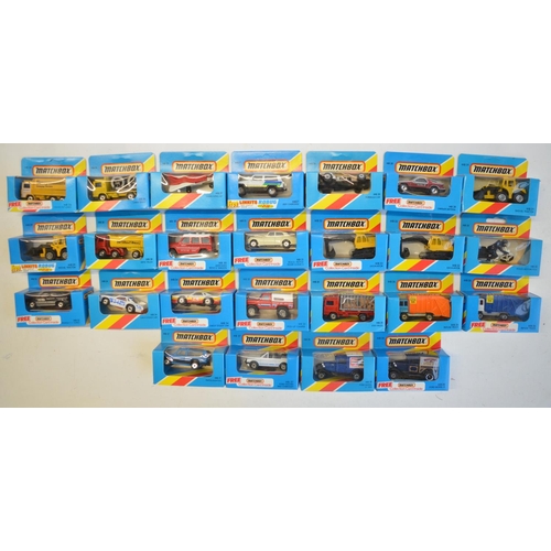 139 - Twenty five boxed early 1980s Matchbox diecast models in the MB26 to MB38 ranges, striped and plain ... 