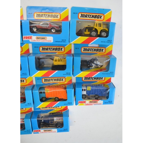 139 - Twenty five boxed early 1980s Matchbox diecast models in the MB26 to MB38 ranges, striped and plain ... 