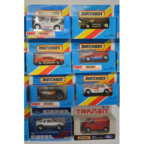 142 - Twenty two boxed early 1980s Matchbox diecast models in the MB65 to MB75 in full and half striped bl... 