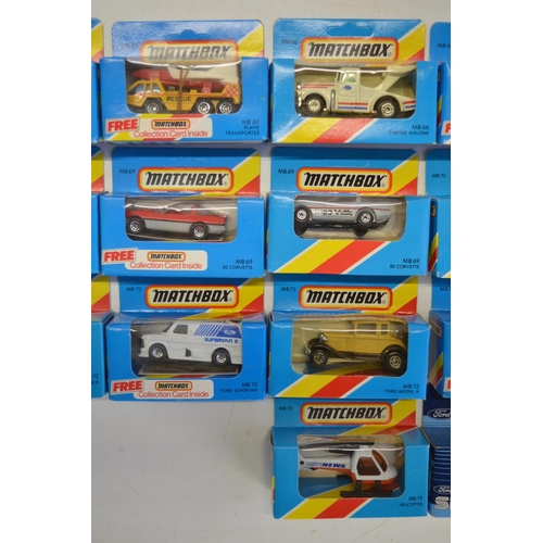 142 - Twenty two boxed early 1980s Matchbox diecast models in the MB65 to MB75 in full and half striped bl... 