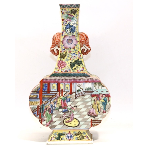 190 - C20th Chinese yellow-ground Famille Rose 'hu' vase, Qianlong mark, H34cm