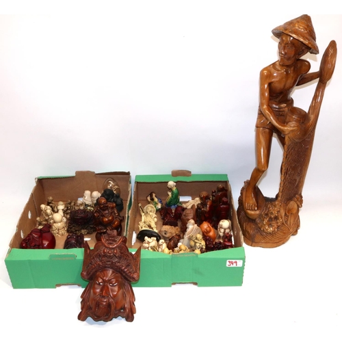 350 - Collection of late C20th Asian resin and carved wood figures (qty.)