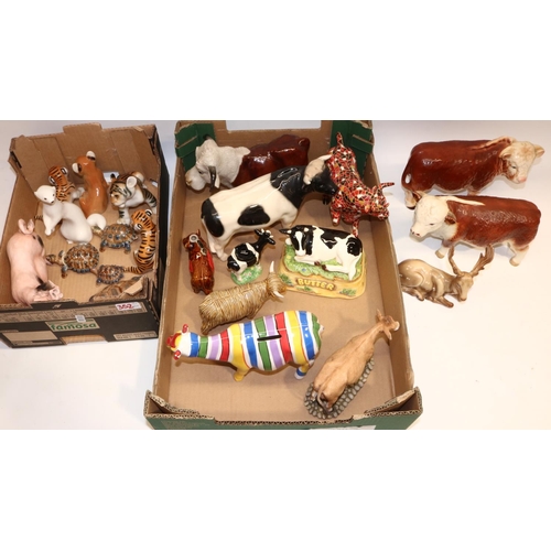 352 - Collection of ceramic cow and bull figures, Beswick stag No. 954 A/F, Wade tortoises, and other anim... 