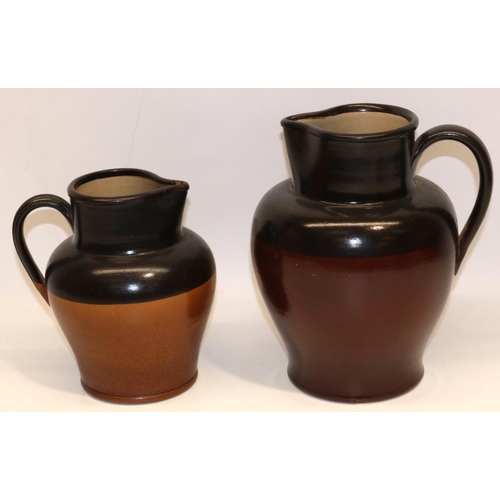 381 - Two brown glaze stoneware jugs, one marked 3Pt. H25cm max (2)