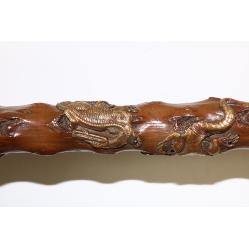 397 - Medlar wood walking stick with applied gilt lizards, marked MISPEL, and two others, max. H93cm (3)