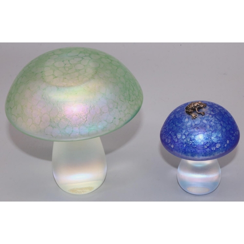 296 - John Ditchfield for Glasform, two mushroom paperweights, one with applied silver frog, max. H10.5cm ... 