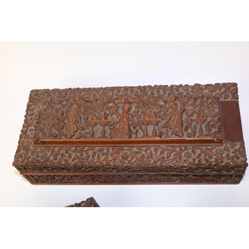 246 - Three Indian carved wood boxes, max. L29cm (3)