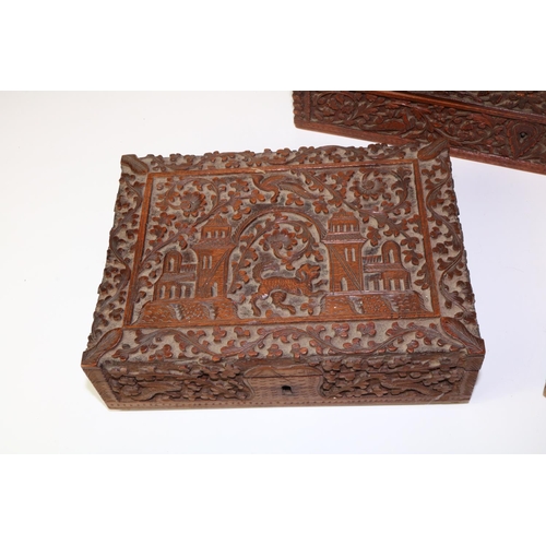 246 - Three Indian carved wood boxes, max. L29cm (3)