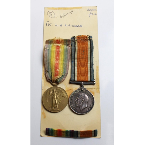 530 - WWI Victory Medal, British War Medal, and ribbon to 30418 Pte W.H. Whitehead E. Surrey reg.