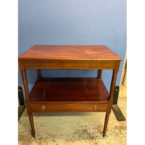 723 - C19th mahogany two-tier washstand, with single drawer on ring turned supports, W70cm D41cm H70cm