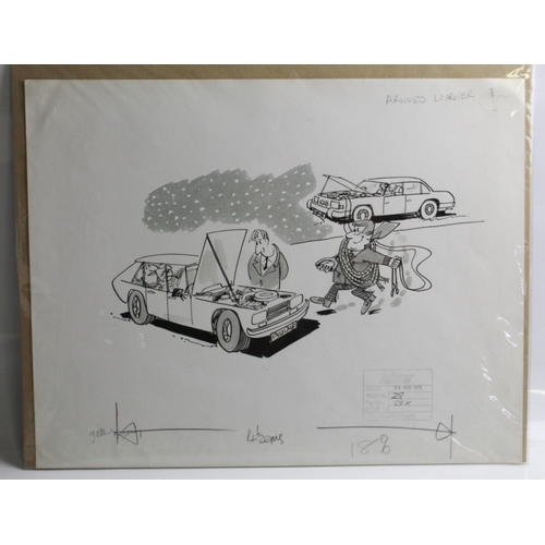 495 - Pair of original pen and ink drawings by Arnold Lerner. 'Jump start' and 'Snob 1'. Both for issues o... 