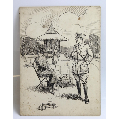 498 - Pair of original pen and ink drawings by G.T. Clarkson, showing military scenes during WWI period. '... 