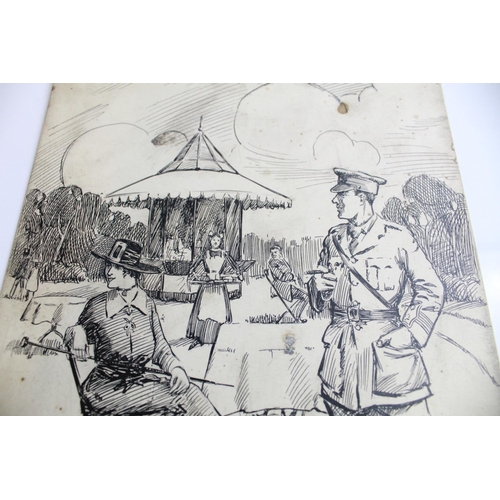 498 - Pair of original pen and ink drawings by G.T. Clarkson, showing military scenes during WWI period. '... 