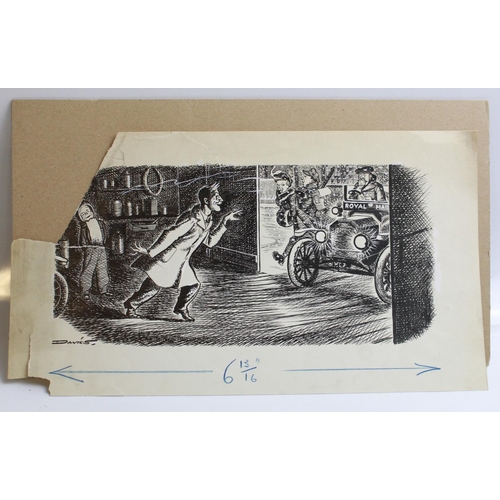 500 - Pair of original pen and ink drawings, by Davis. 'Royal Mail deliveries', and 'Car Washing' for  Aut... 