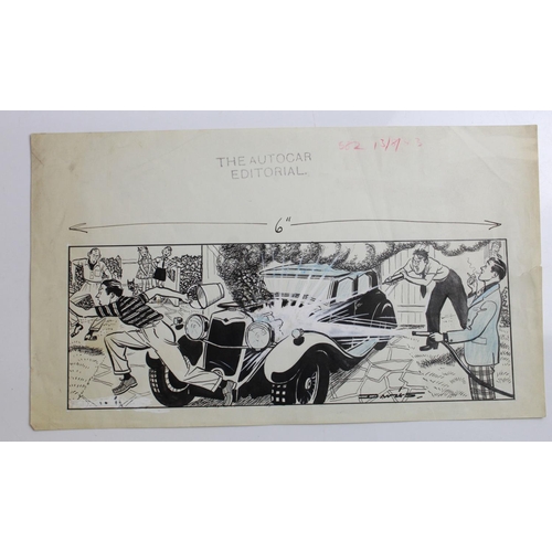 500 - Pair of original pen and ink drawings, by Davis. 'Royal Mail deliveries', and 'Car Washing' for  Aut... 