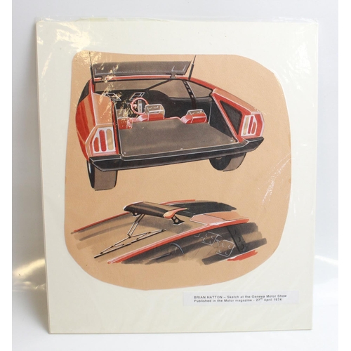 502 - Pair of Brian Hatton watercolour paintings experimental cars published in the Motor Magazine 27th Ap... 