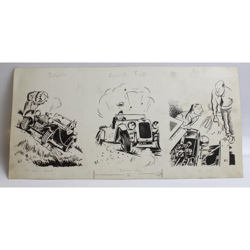 508 - Pen and ink advertisement drawing 'On with the Tapley'(meter). Three pen sketches 'Love a lunch'. 'F... 