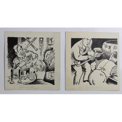 513 - Collection of five sketches by George Lane. 'Crying driver', 'Post office and telephone' Golf club',... 