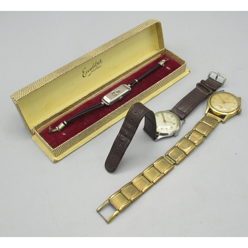 80 - Smiths De Luxe gold plated wristwatch, signed cream Arabic dial with subsidiary seconds with stainle... 