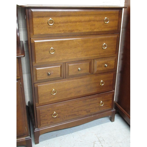 632 - Stag Minstrel bedroom furniture comprising; Two door wardrobe, dressing table, bedside cabinet and t... 