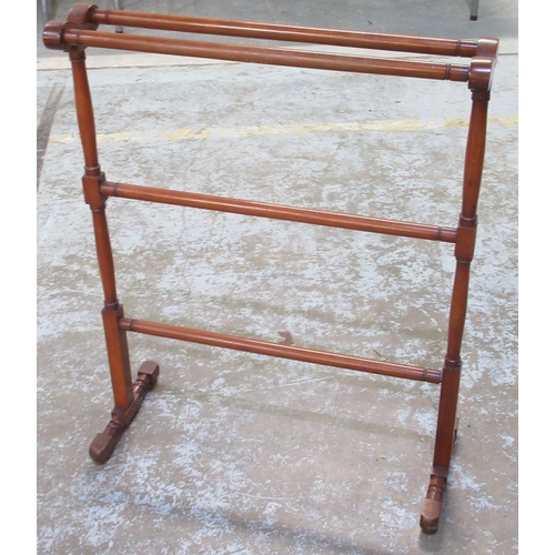 638 - Victorian mahogany towel rail, on turned and block supports, W68cm H86cm