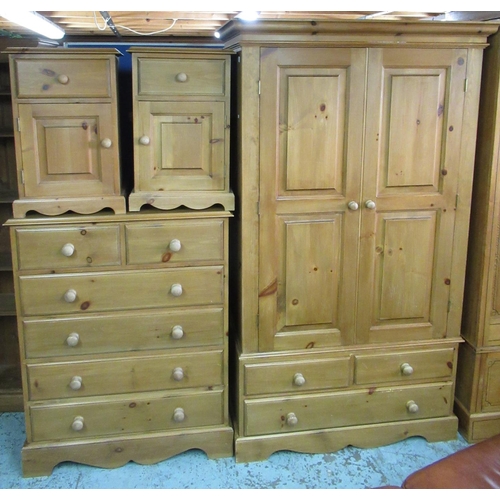 647 - Pine bedroom suite comprising; wardrobe with two doors and three drawers, W110cm D58cm H189cm, chest... 