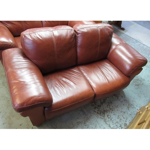 650 - Modern brown leather two-seat sofa, on block feet, WS175cm D97cm H87cm