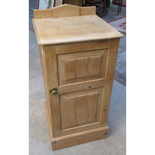 653 - Victorian pine bedside cupboard, with raised back and panel door, W38cm D36cm H79cm