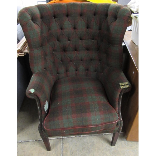 706 - Tetrad Mackenzie barrel back arm chair, upholstered in Harris Tweed, on square supports W90cm D76cm ... 