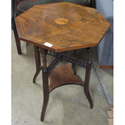 714 - Edwardian inlaid rosewood octagonal occasional table, on angular supports with galleried stretcher a... 