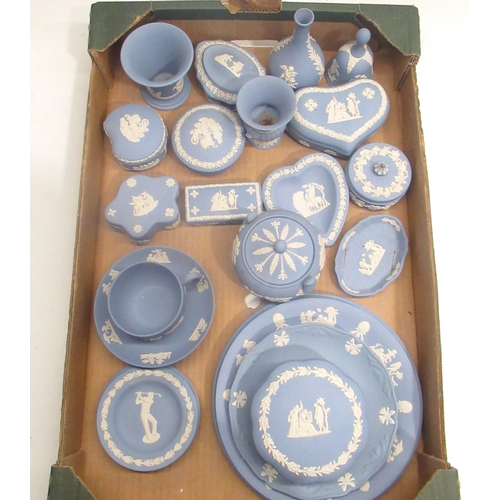 273 - Wedgwood blue jasperware cabinet cup and saucer and a collection of other Wedgwood jasperware with b... 