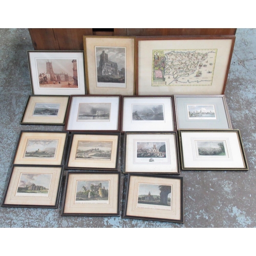 529 - Collection of C18th and later prints, mainly Castles incl. Caerphilly and Cardiff etc, Churches and ... 